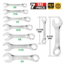 Load image into Gallery viewer, 7 Piece 12 Point SAE Short SuperKrome® Combination Wrench Set
