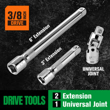 Load image into Gallery viewer, 56 Piece 3/8" Drive, 6 Point, Standard & Deep, SAE & Metric Chrome Socket Set