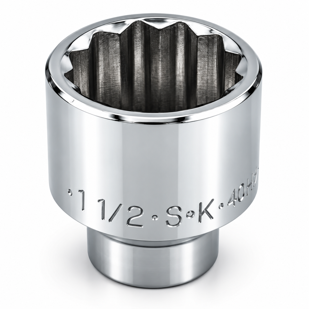 1-1/2" 1/2" Drive 12 Point Fractional Standard Chrome Socket