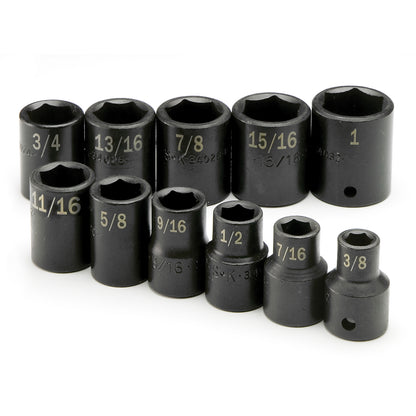 11 Piece 1/2" Drive 6 Pt Standard Fractional Impact Socket Set