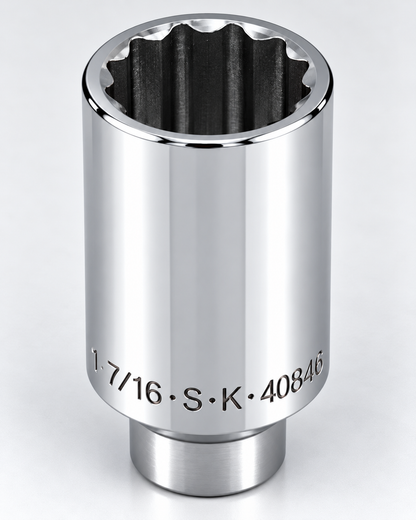 1-7/16" 1/2" Drive 12 Point Fractional Deep Chrome Socket