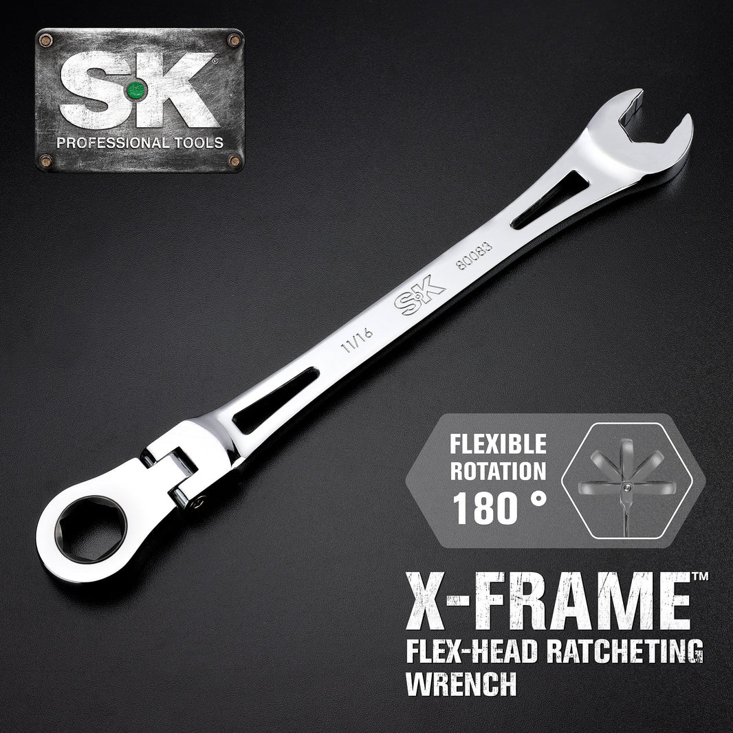 SK80084 - Flex-Head X-Frame® 6-Point SAE Chrome Ratcheting Combination Wrench, 3/4" View 2