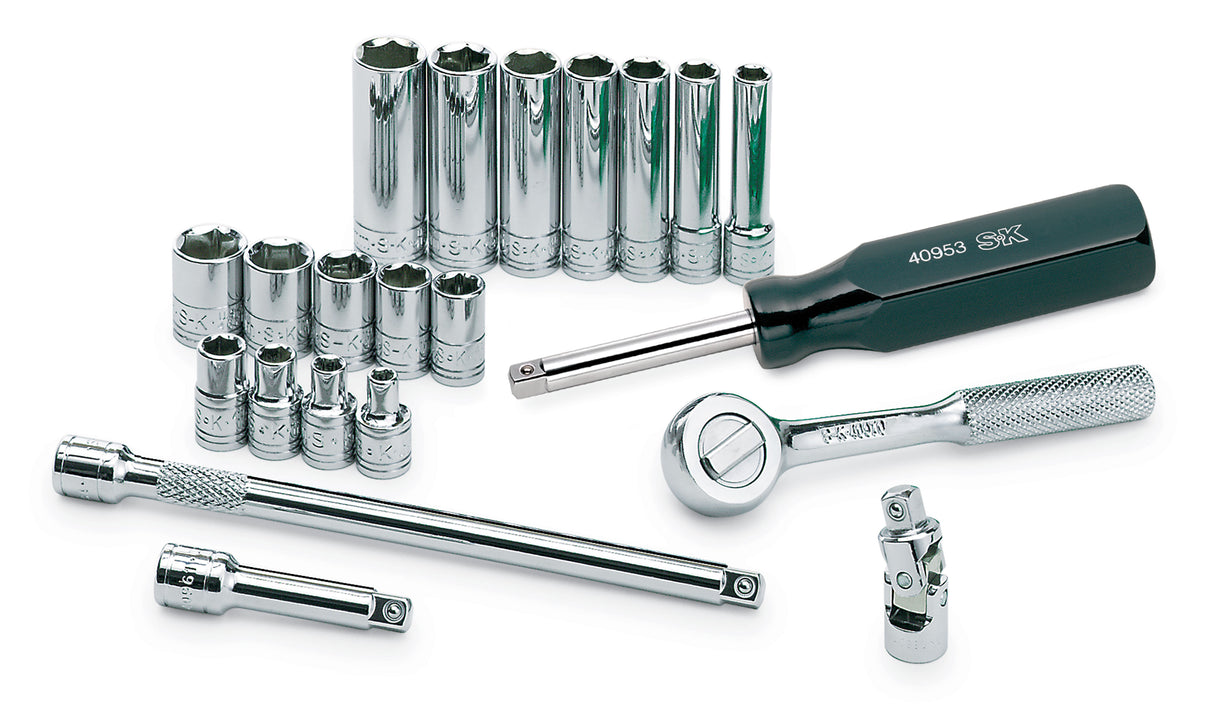 SK89009 - 21 Piece 1/4" Drive 6 Pt Std and Deep Metric Chrome Socket Set