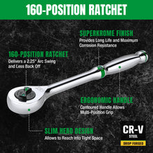 Load image into Gallery viewer, 3/8&quot; Drive, 160-Position Reversible Chrome Ratchet, 8.5&quot; Long
