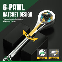 Load image into Gallery viewer, 30 Piece 1/4&quot; Drive, 6 Point, Shallow &amp; Deep, SAE Chrome Socket Set with 216-Position Ratchet
