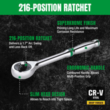 Load image into Gallery viewer, 3/8&quot; Drive, 216-Position Reversible Chrome Ratchet, 8.5&quot; Long
