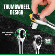 Load image into Gallery viewer, 3/8&quot; Drive, 216-Position Reversible Chrome Ratchet, 8.5&quot; Long
