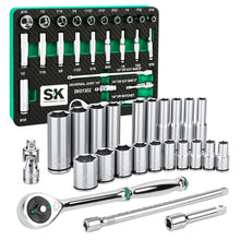 Load image into Gallery viewer, 30 Piece 1/4&quot; Drive, 6 Point, Shallow &amp; Deep, SAE Chrome Socket Set with 216-Position Ratchet

