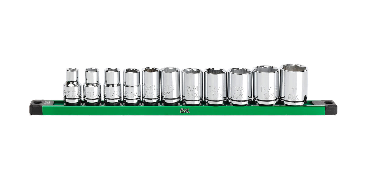 SK01342 - 1/2" Drive, 11 Piece, 6 Point, SAE, Standard Chrome Socket Set