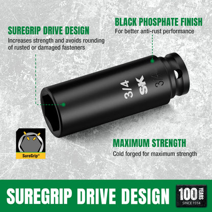 3/8" Drive, 8 Piece, 6 Point, Deep SAE Impact Socket Set, #SK01350