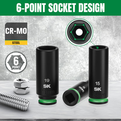 Two black sockets with green accents and measurement details on a gray background.