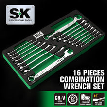 Load image into Gallery viewer, 16 Piece, 12 Point, SAE &amp; Metric Chrome Combination Wrench Set
