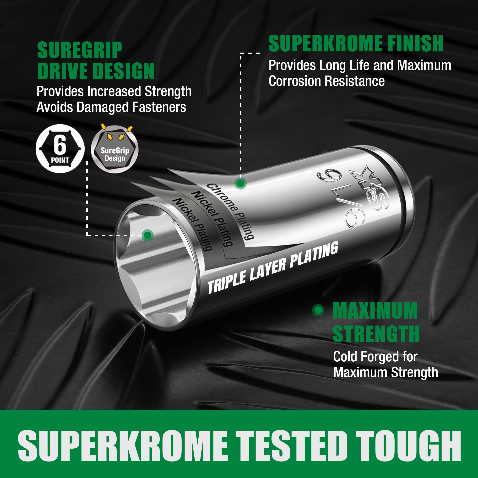 1/4" & 3/8" Drive 34 Piece 6 Point SAE Metric chrome socket set by SK Tools USA with SureGrip triple-layer plating