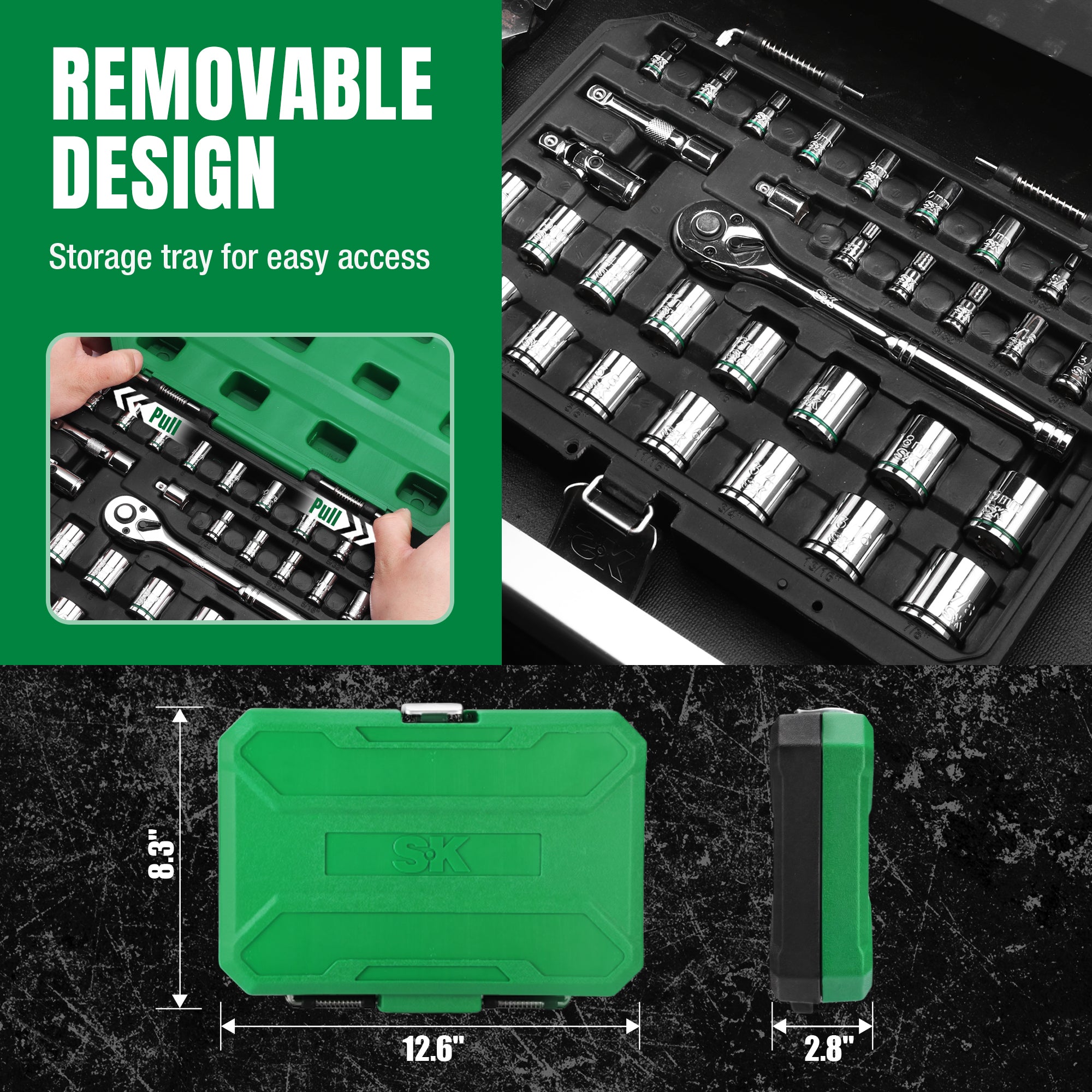 1/4" & 3/8" Drive, 34 Piece, 6 Point, Standard, SAE & Metric Chrome Socket Set, #SK01541 SK Tools USA, LLC chrome sockets