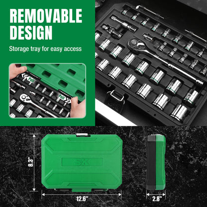 1/4" & 3/8" Drive, 34 Piece, 6 Point, Standard, SAE & Metric Chrome Socket Set, #SK01541 SK Tools USA, LLC chrome sockets