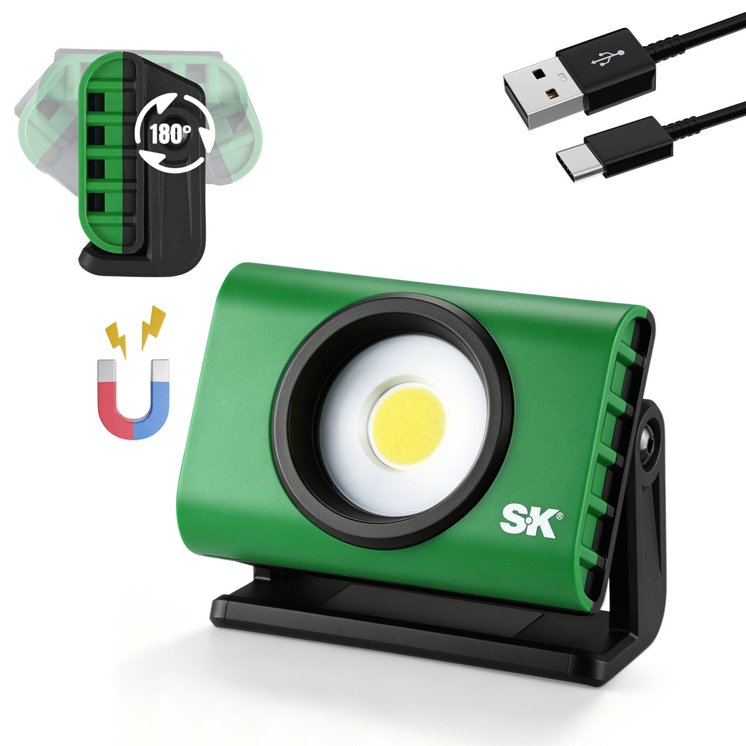 Portable Mini Work Lilght, #SK02395 by SK Tools USA, LLC green work light with 180° adjustable head