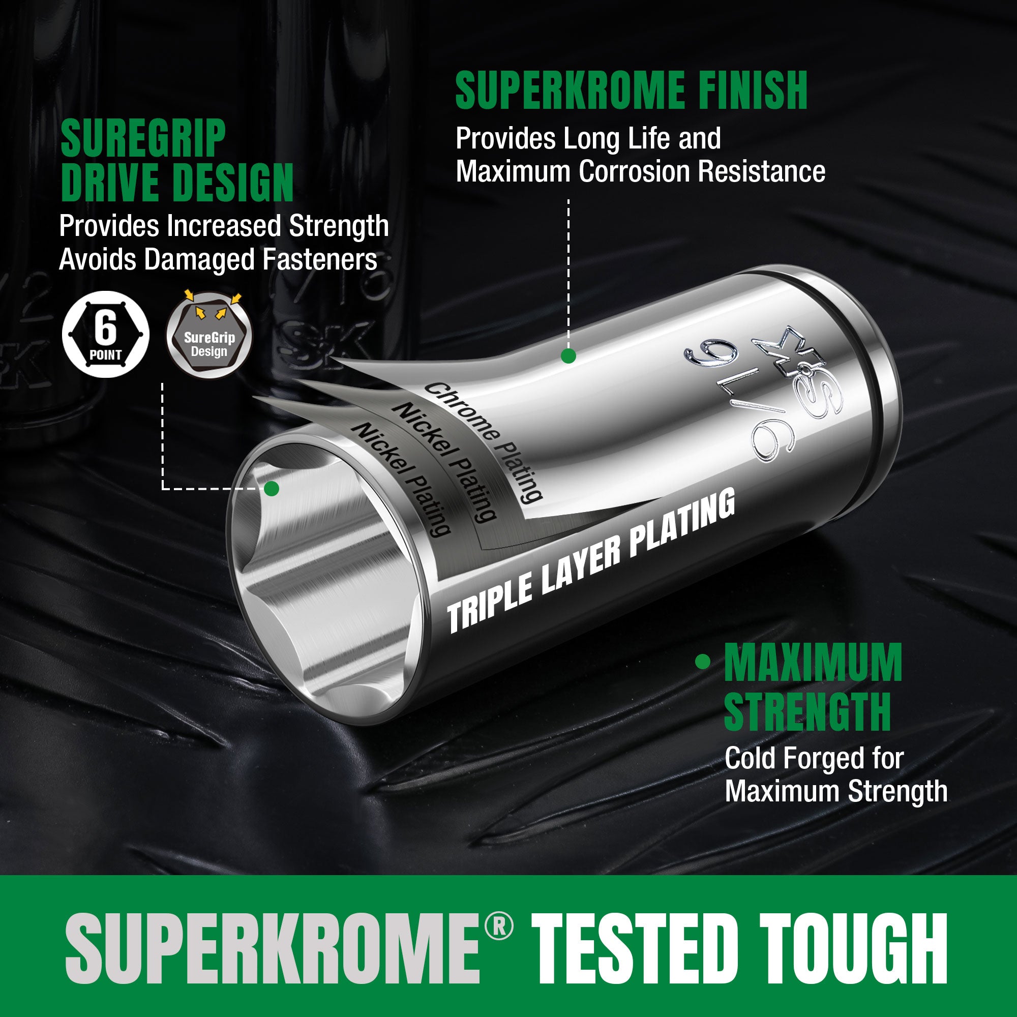 SK01307-216P - 56 Piece 3/8" Drive, 6 Point, Standard & Deep, SAE & Metric Chrome Socket Set View 7