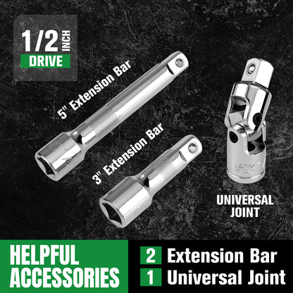 SK01456-216P - 49 Piece 1/2" Drive, 6 Point, Standard & Deep, SAE & Metric Chrome Socket Set View 5