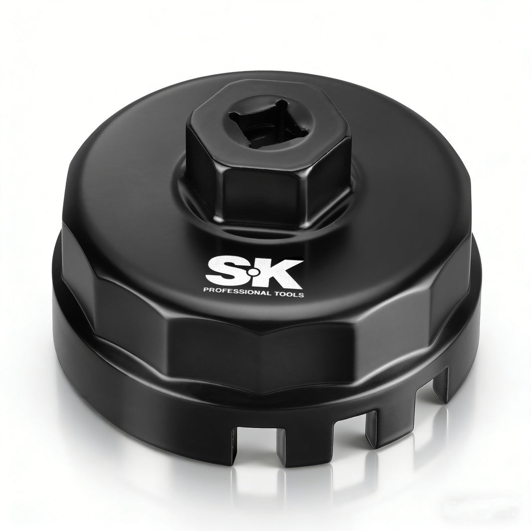 Black oil filter wrench with 'S&K Professional Tools' branding on a white background