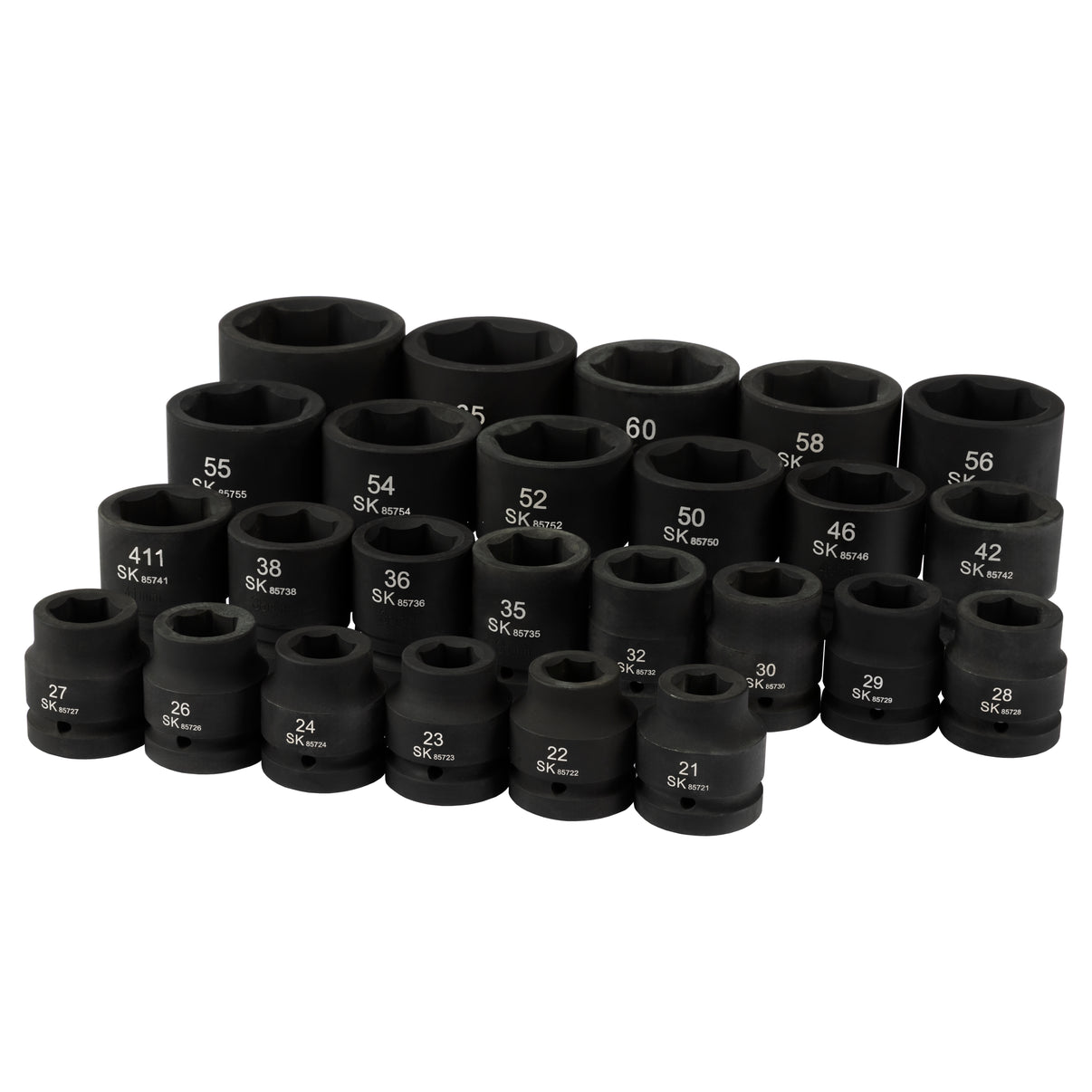 SK88825 - 1" Drive, 25 Piece, 6 Point, Shallow Metric Impact Socket Set