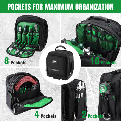 15" Service Tool Bag by SK Tools USA with multiple pockets for maximum organization in black and green design