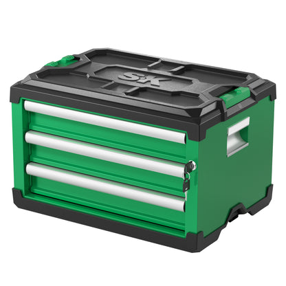 Modular Stackable Storage Toolbox by SK Tools USA, LLC in green with three drawers and a sturdy design