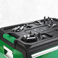 Modular Stackable Storage Toolbox by SK Tools USA, LLC with four drawers and a black top for tool organization