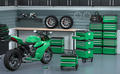 Green SK Tools USA modular stackable storage toolbox with 4 drawers for organized tool storage