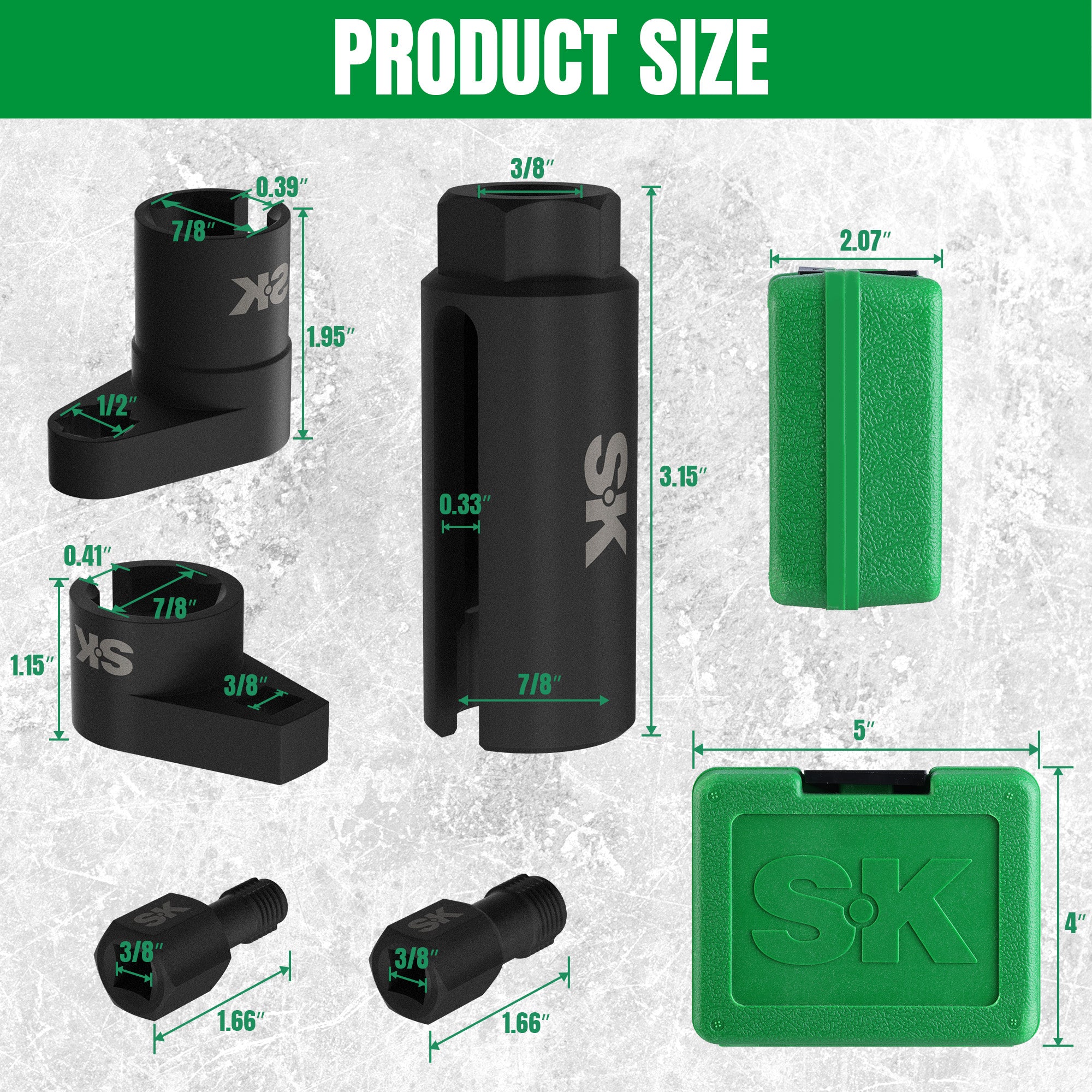 5 Piece O2 Oxygen Sensor Socket Set by SK Tools USA in black with various sizes for versatile use