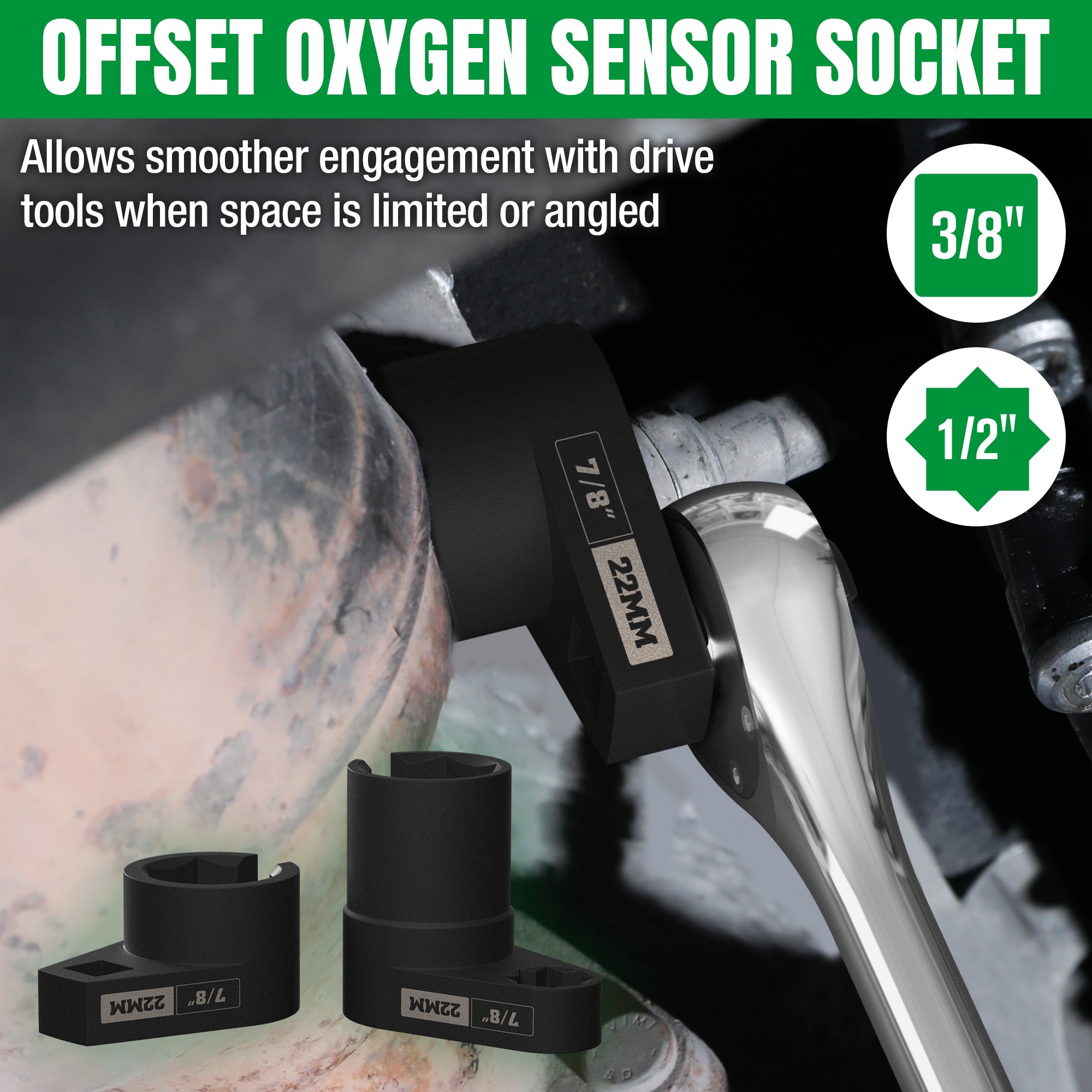 5 Piece O2 Oxygen Sensor Socket Set by SK Tools USA in black with offset design for tight spaces
