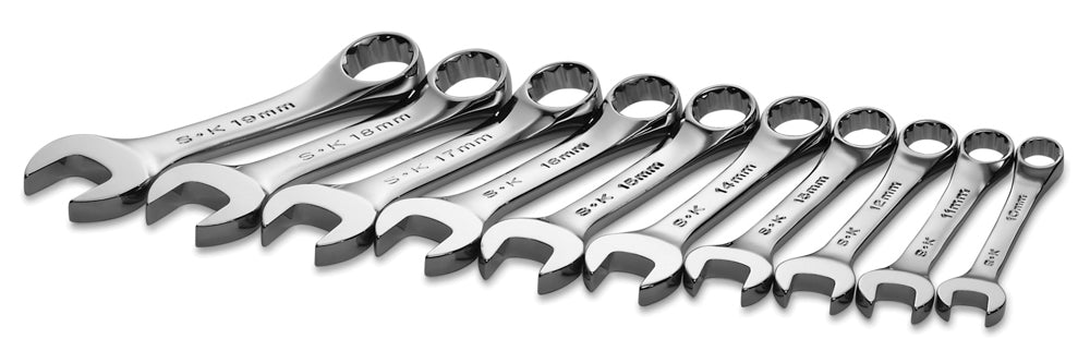10 Piece 12 Point Metric Short Combination Chrome Wrench Set