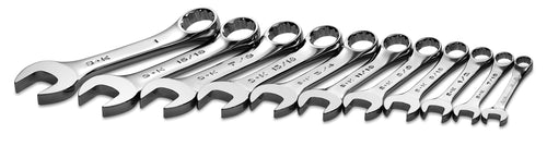 11 Piece 12 Point Fractional Short Combination Chrome Wrench Set