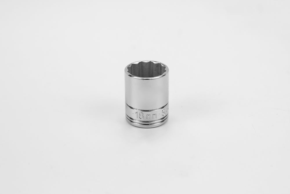 18 mm 3/8" Drive 12 Point Metric Standard Chrome Socket