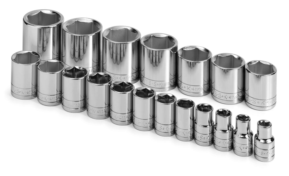 19 Piece 1/2" Drive 6 Pt Standard Fractional Chrome Socket Set