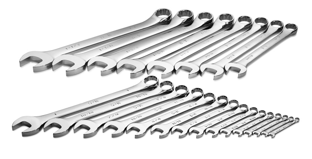 23 Piece 12 Point Fractional Combination Chrome Wrench Set