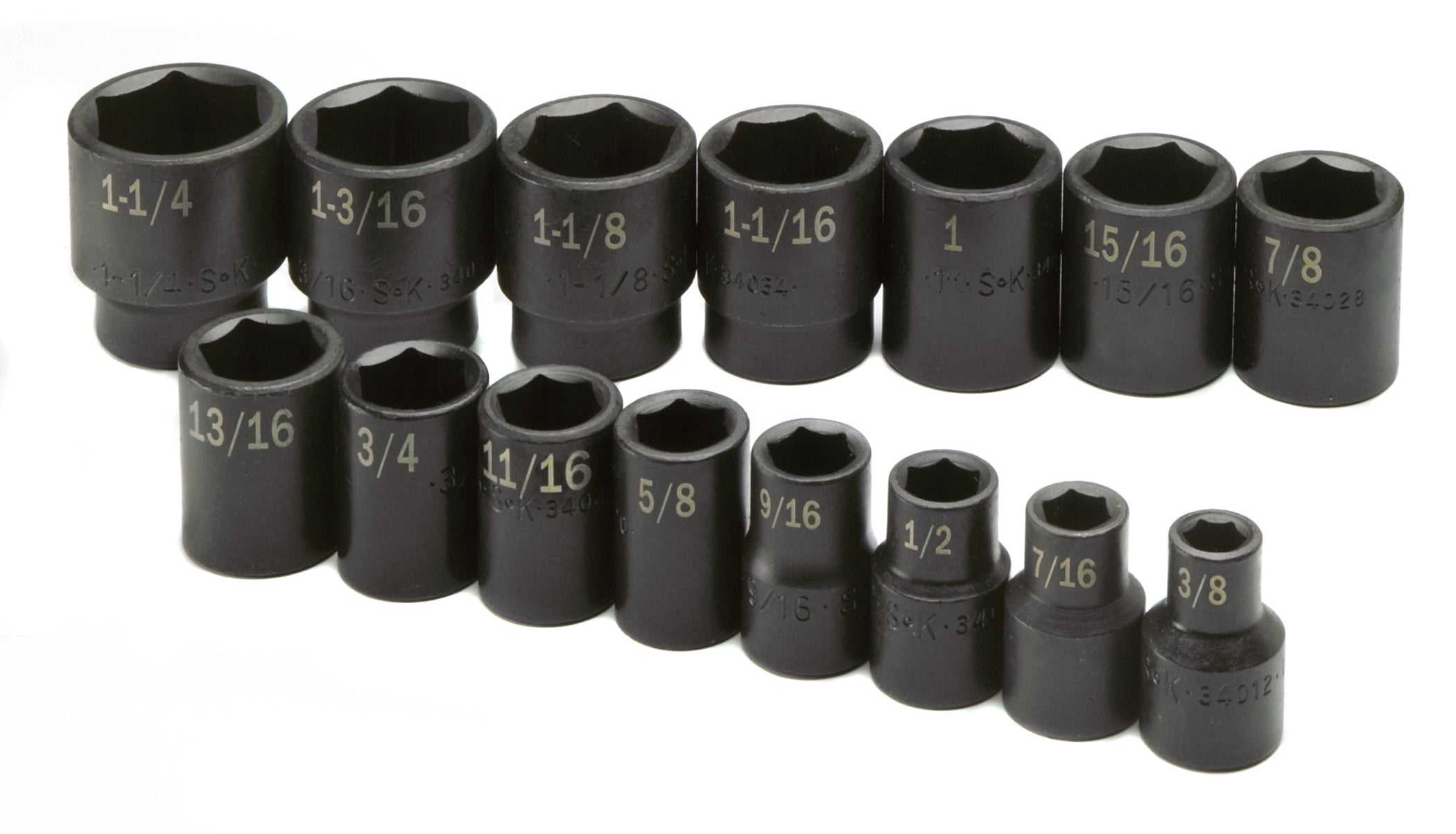 15 Piece 1/2" Drive 6 Pt Standard Fractional Impact Socket Set