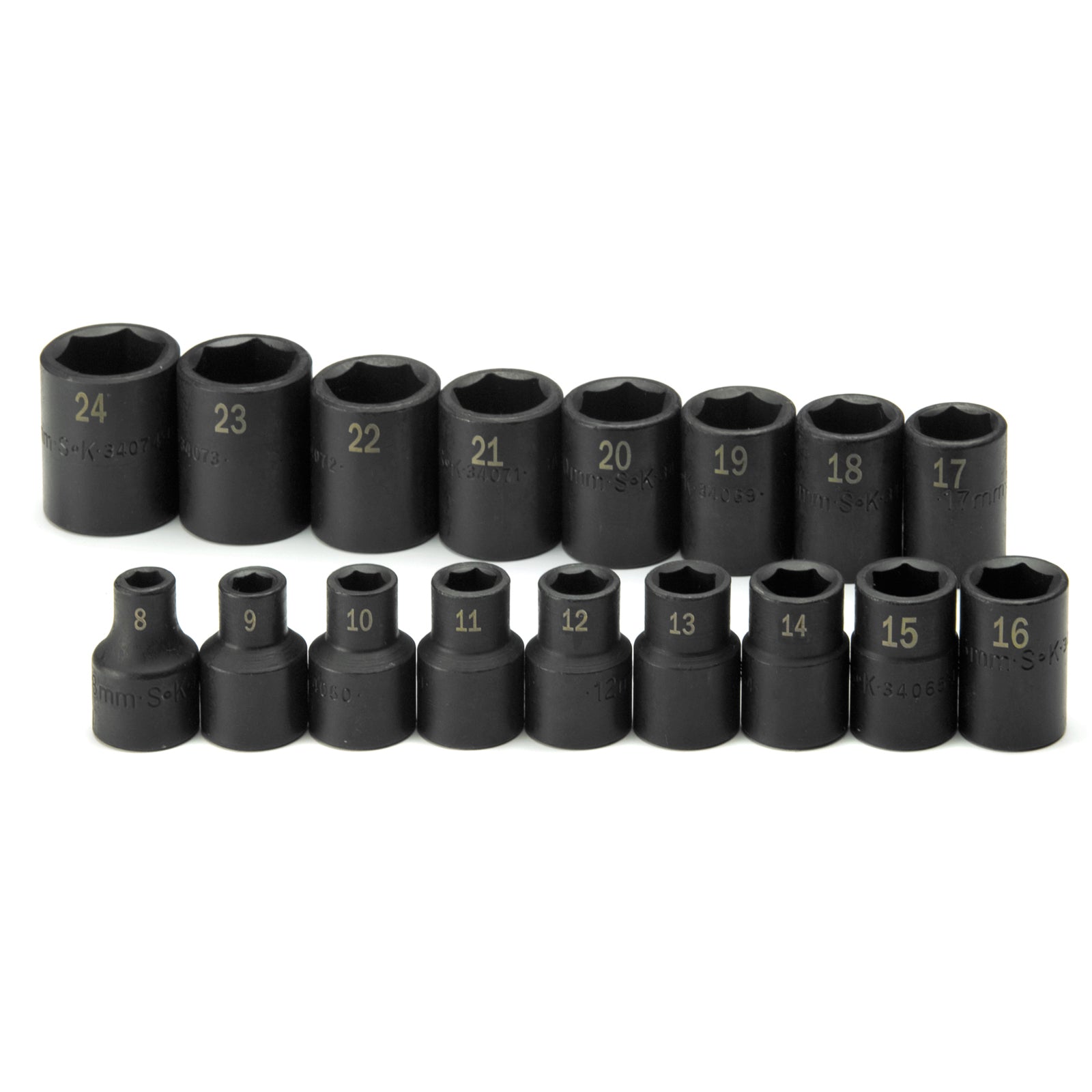 17 Piece 1/2" Drive 6 Point Standard Metric Impact Socket Set