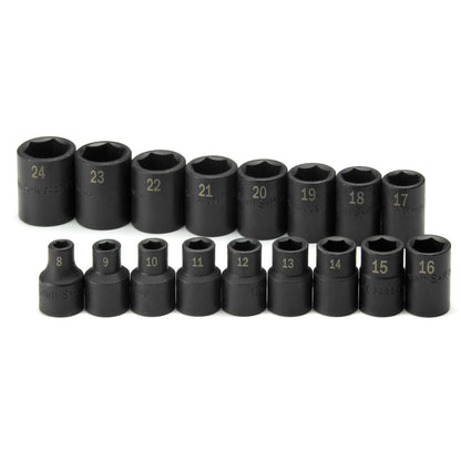 17 Piece 1/2" Drive 6 Point Standard Metric Impact Socket Set