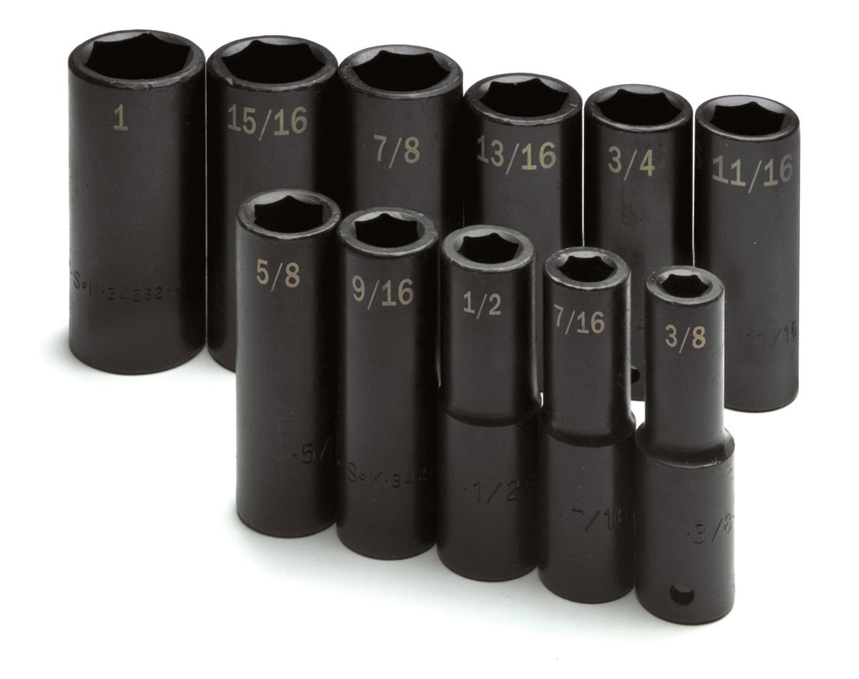 11 Piece 1/2" Drive 6 Point Fractional Deep Impact Socket Set