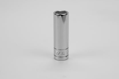 7/16" 1/4" Drive 6 Point Fractional Deep Chrome Socket