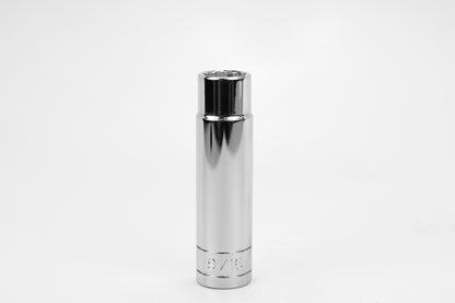 9/16" 1/2" Drive 12 Point Fractional Deep Chrome Socket